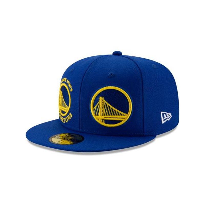 NBA Golden State Warriors Double Hit 59Fifty Fitted (FCC6773) - Blue New Era Caps